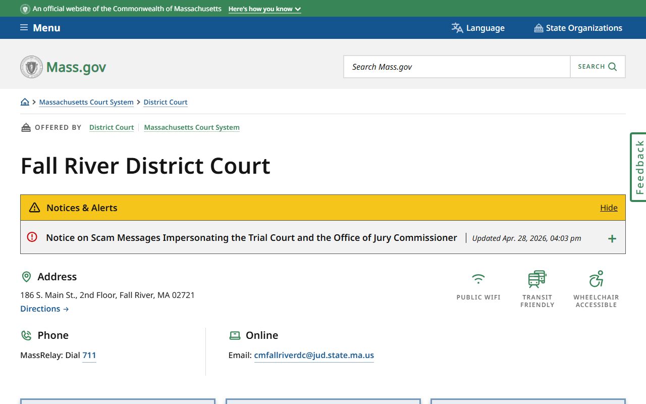 Fall River District Court Bristol County court dockets and daily lists page on Mass.gov