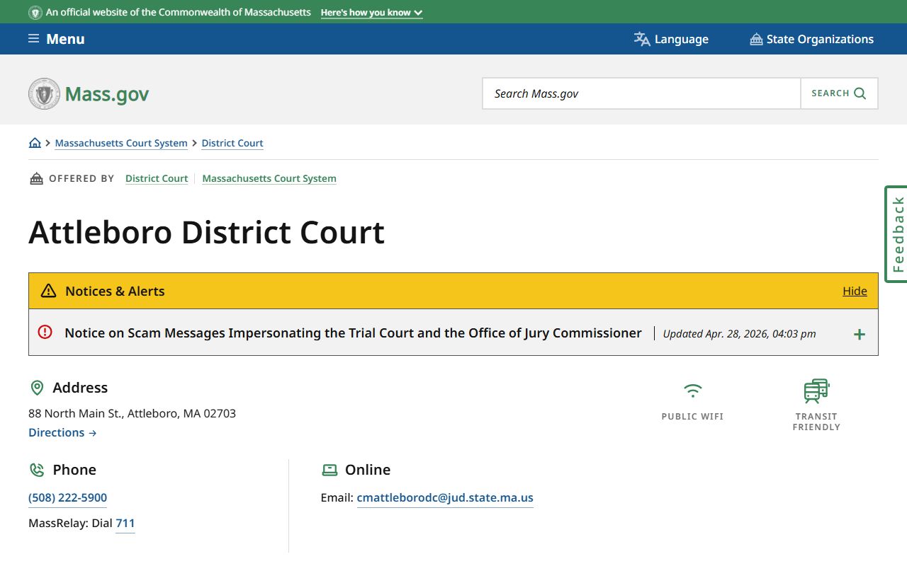 Attleboro District Court Bristol County court dockets and schedule page on Mass.gov