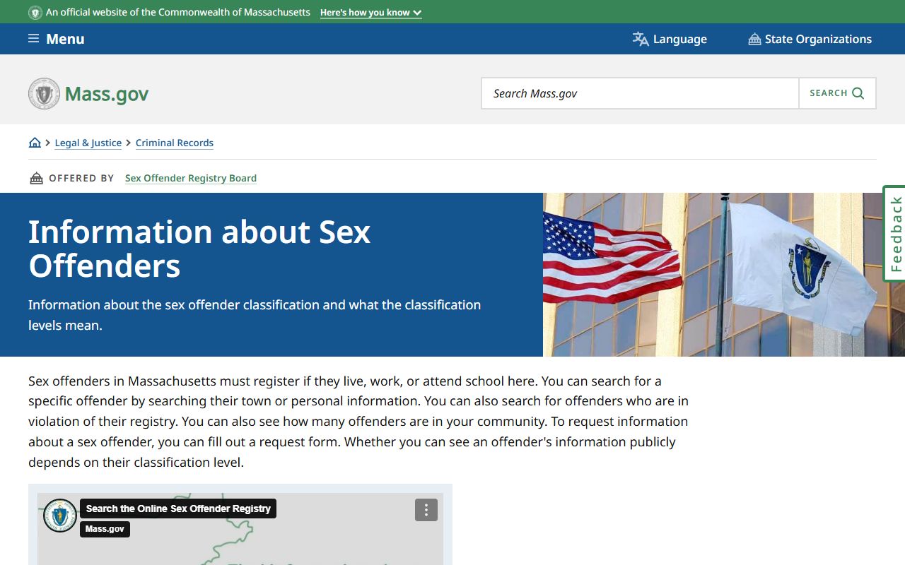 Massachusetts Sex Offender Registry Board information page for Bristol County sex offender and released inmate registry searches