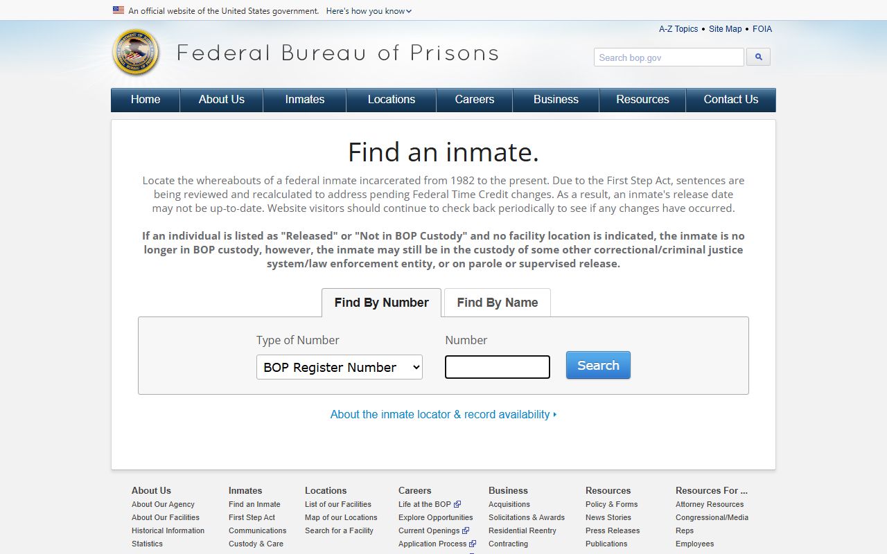 Federal Bureau of Prisons inmate locator search portal for Bristol County inmate and released inmate searches