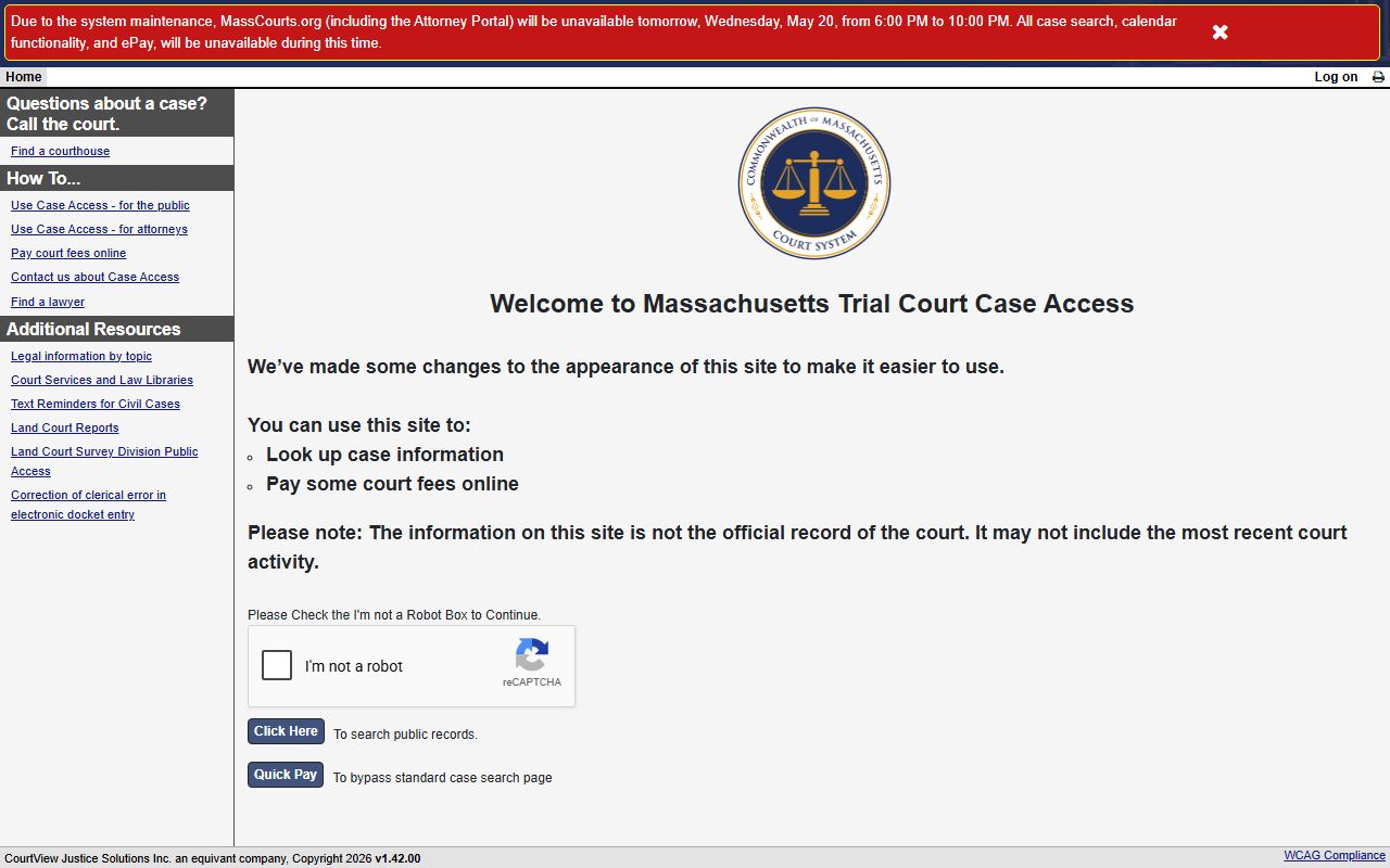 Bristol County court records docket search on the MassCourts portal