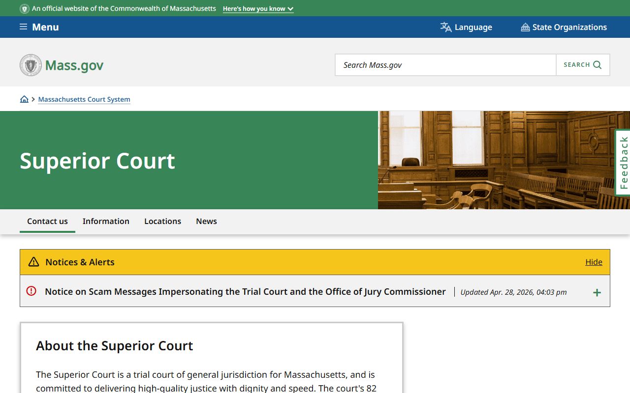 Bristol County Superior Court records jurisdiction page from the state